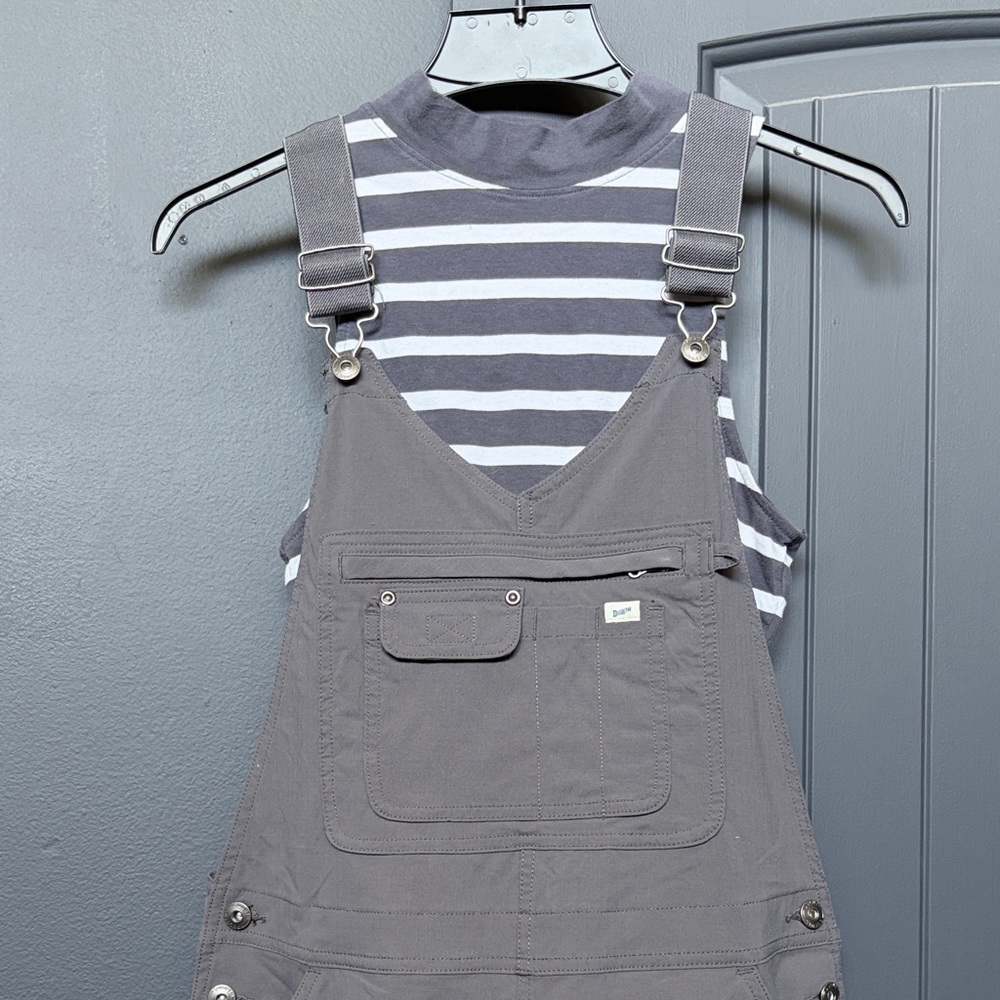 Duluth Gray Overalls with Striped Coordinating body Suit